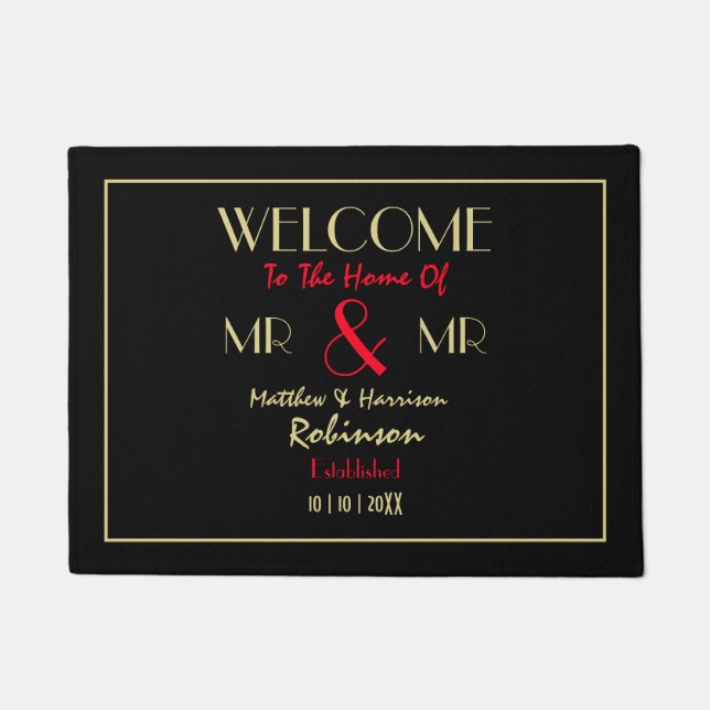 Gay Newlyweds Mr. and Mr. Personalisiert Wedding G Fußmatte (Vorderseite)