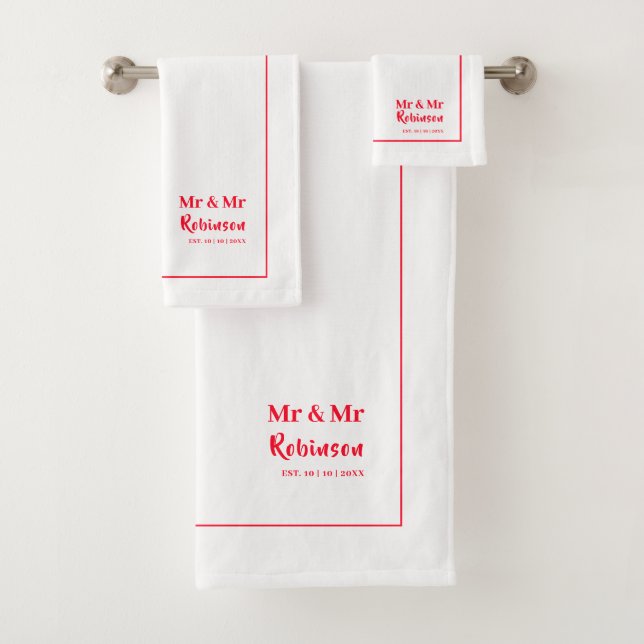 Gay Newlyweds Mr. & Mr. Personalisiert Large Badhandtuch Set (Insitu)