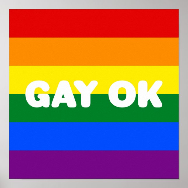 GAY OK Big Text Logo LGBT Gay Pride Regenbogenflag Poster (Vorne)