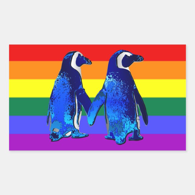"Gay Penguin Couple" Rechteckiger Aufkleber (Vorderseite)