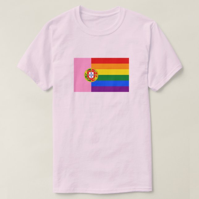 GAY PORTUGAL UND RAINBOW FLAG T-Shirt (Design vorne)