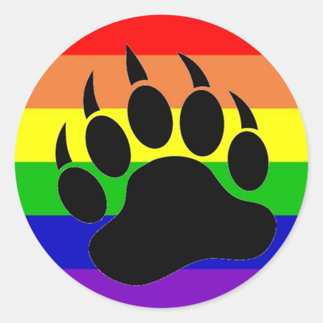 Gay Pride Bear Paw Runder Aufkleber (Vorderseite)