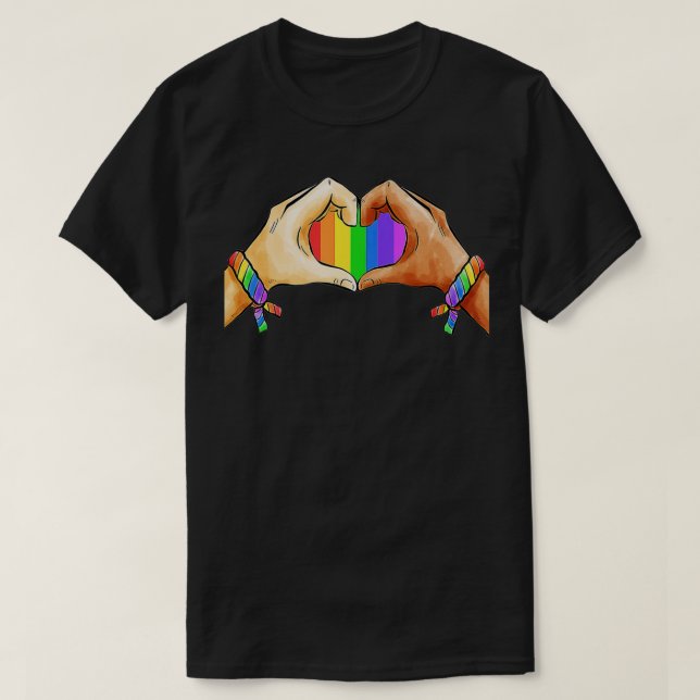 Gay Pride Bekleidung LGBT Regenbogen Flag Herzensv T-Shirt (Design vorne)