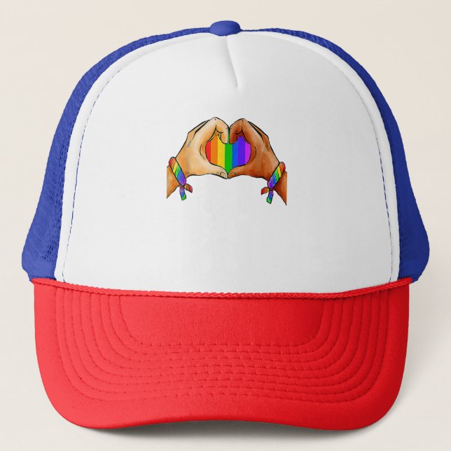 Gay Pride Bekleidung LGBT-Regenbogenflagge Herz LG Truckerkappe (Vorderseite)