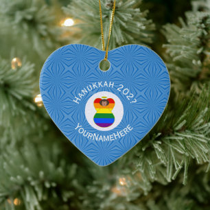 Gay Pride Brauner Engel Hanukkah-Flagge Personalis Keramik Ornament