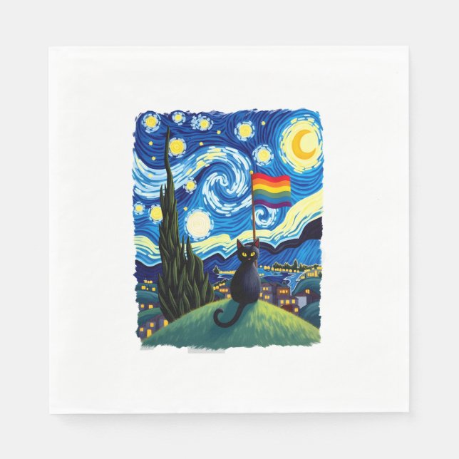 Gay Pride Cat Art Cat Starry Night Style LGBTQ Pri Serviette (Vorderseite)