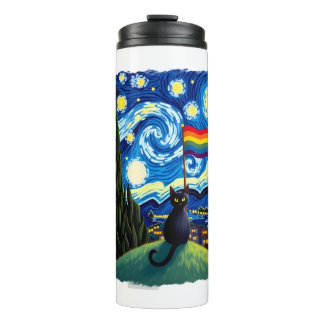 Gay Pride Cat Art Cat Starry Night Style LGBTQ Pri Thermosbecher