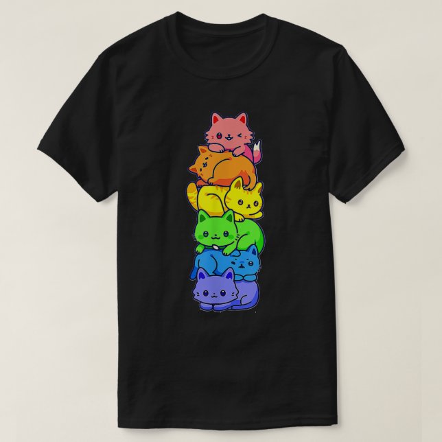 Gay Pride Cat LGBT Kawaii Cats Pile Niedlich Anime T-Shirt (Design vorne)