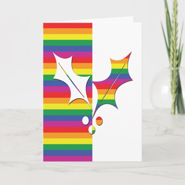Gay Pride Christmas Holly Feiertagskarte (Vorderseite)