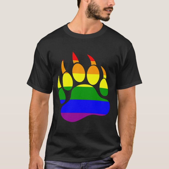 Gay Pride Colors Bear Paw Rainbow Flag T-Shirt (Vorderseite)