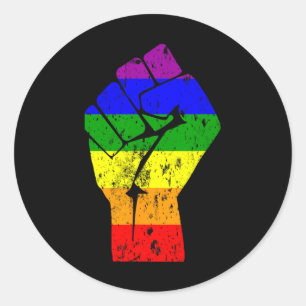 Gay Pride der Faust-Regenbogenflagge Runder Aufkleber