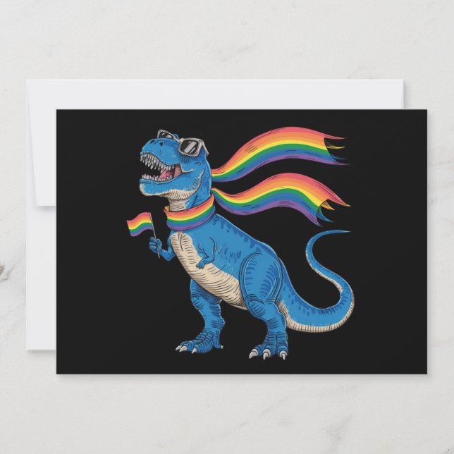 Gay Pride Dino Trex Regenbogen Flag Lgbt Ally Einladung (Vorderseite)
