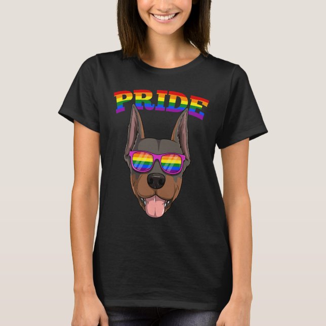 Gay Pride Doberman Dog Dobermann mit Lgbt Rainbow  T-Shirt (Vorderseite)