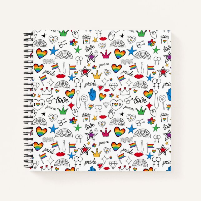 Gay Pride Doodle Muster Notizbuch (Vorderseite)