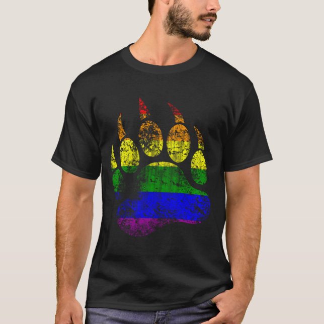 Gay Pride-Farben beängstigende Bärenpaw-Regenbogen T-Shirt (Vorderseite)