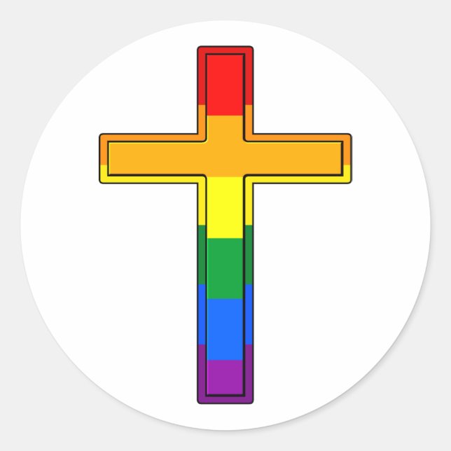 Gay Pride-Flag-Kreuz Runder Aufkleber (Vorderseite)