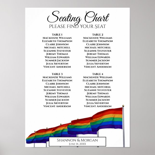 Gay Pride Flags 4 Tabelle Hochzeitstabelle Poster (Vorne)