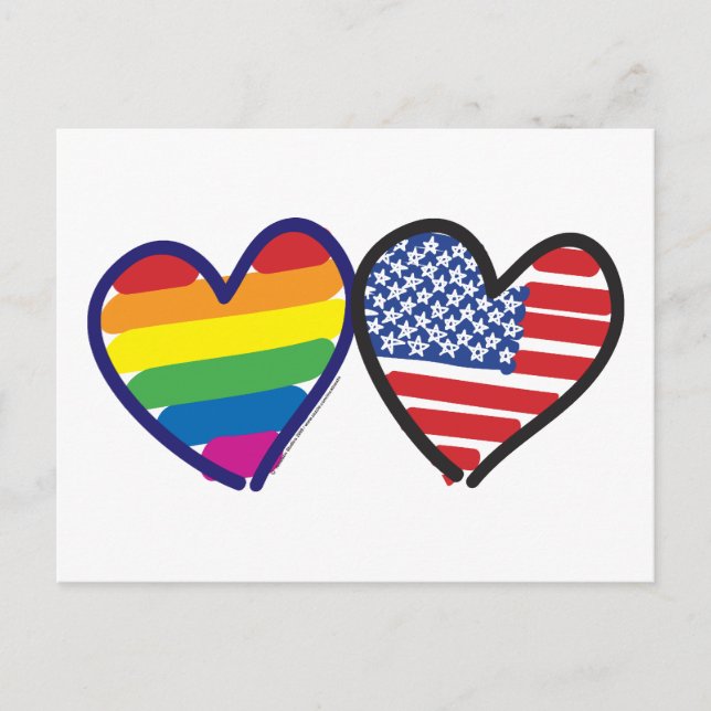 GAY-PRIDE-HERZ-UND-FLAG POSTKARTE (Vorderseite)