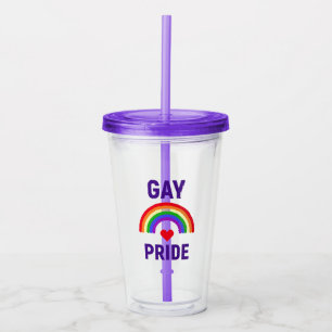 Gay Pride Herz und Regenbogen Acryltrinkbecher