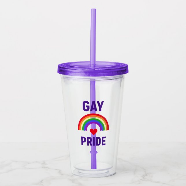 Gay Pride| Herz und Regenbogen Acryltrinkbecher (Vorderseite)