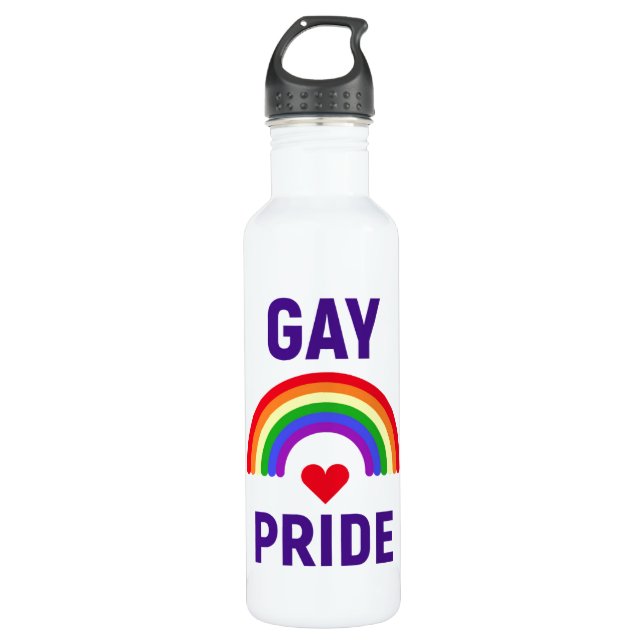 Gay Pride| Herz und Regenbogen Edelstahlflasche (Vorderseite)