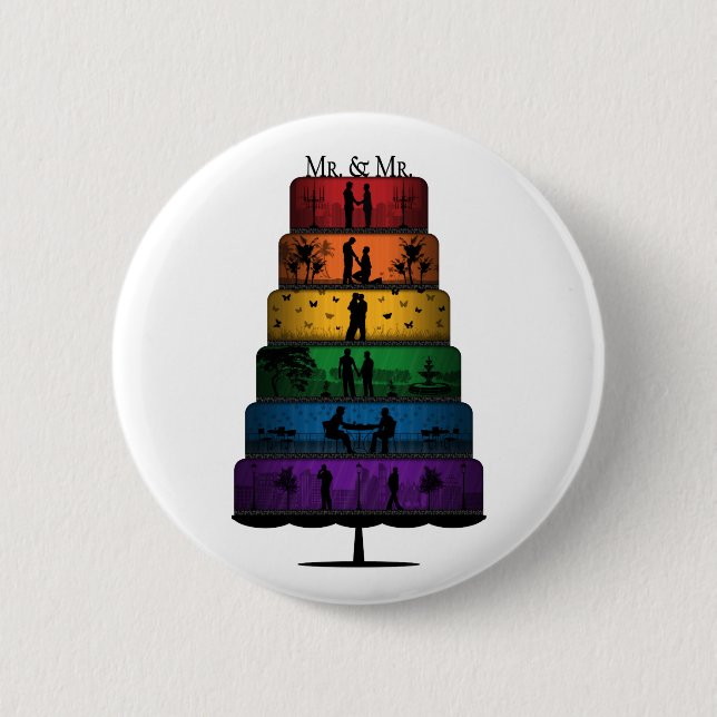 Gay Pride Hochzeitskuchen mit Rainbow Tiers Button (Vorderseite)
