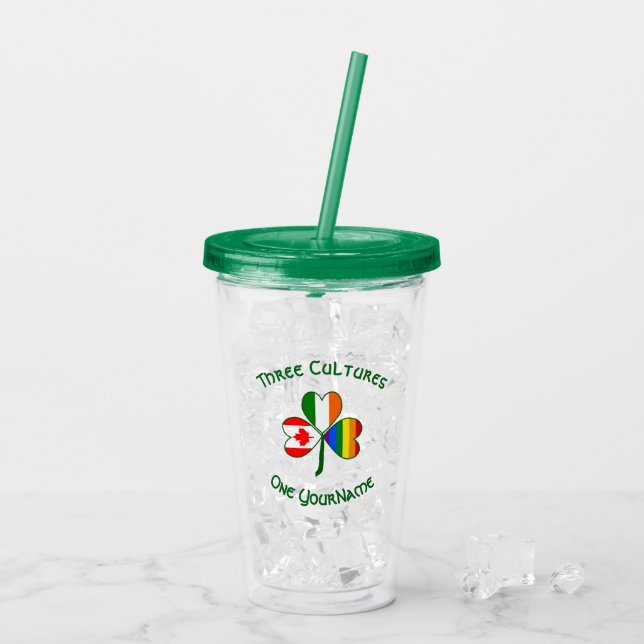Gay Pride Irish Canadian Flag Kleeblatt Personaliz Acryltrinkbecher (Rückseite Ice)