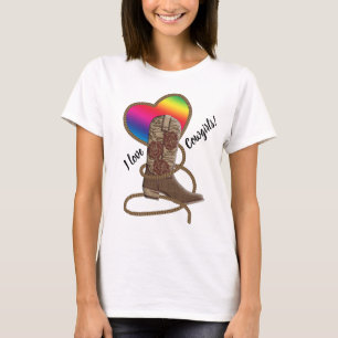 Gay Pride Lesbian I Liebe Cowgirls Rainbow Herz T-Shirt