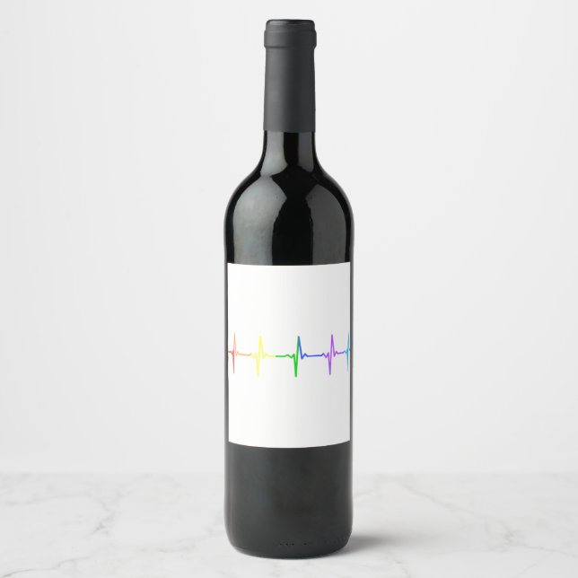 Gay Pride LGBT Heartbeat Puls 4 Weinetikett (Vorderseite)