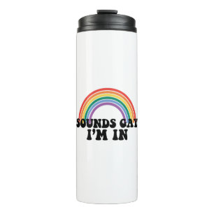 Gay Pride LGBT Regenbogenklänge Gay Ich bin dabei Thermosbecher