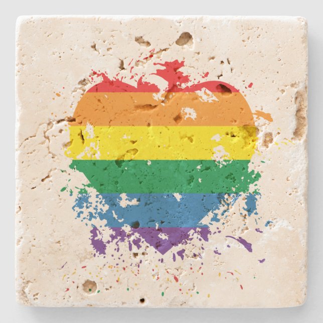 Gay Pride Liebe Herz Steinuntersetzer (Vorderseite)