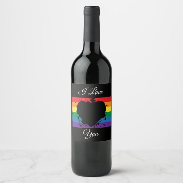 Gay Pride Liebe Herz Weinetikett (Vorderseite)