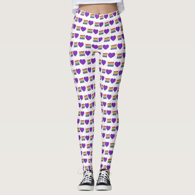 Gay Pride Lila Heart Rainbow Hochzeitstorte Liebe Leggings (Vorderseite)