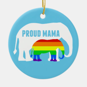 Gay Pride Mama Proud Mama Elephant Rainbow LGBTQ Keramik Ornament