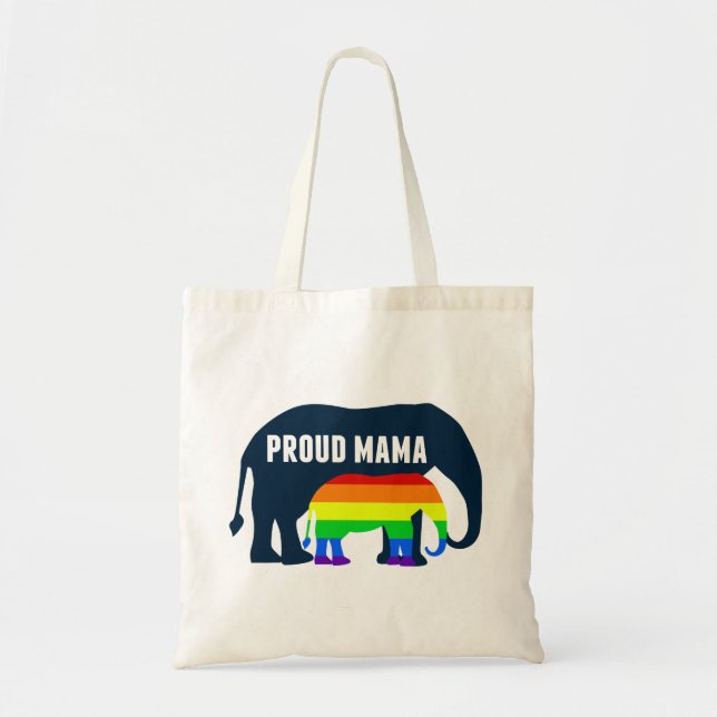 Gay Pride Mama Proud Mama Elephant Rainbow LGBTQ Tragetasche (Vorne)