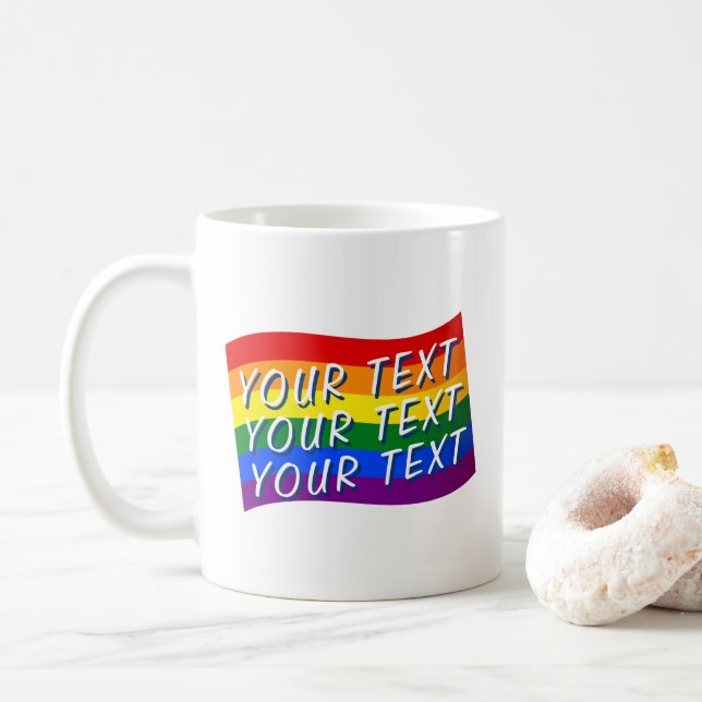Gay Pride mit Rainbow Flag bis zu 3 Zeilen Kaffeetasse (Mit Donut)