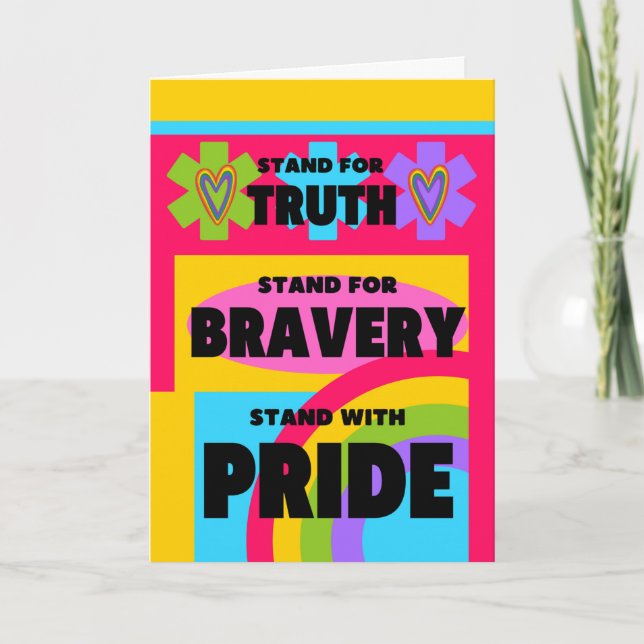 Gay Pride Monat Stand mit Stolz farbenfroh Karte (Vorderseite)