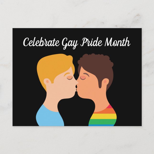 Gay Pride Monat Zwei Typ Kiss Que Zeichnend Postkarte (Vorderseite)