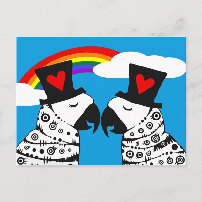 Gay Pride Papageien mit Regenbogen Postkarte (Vorderseite)