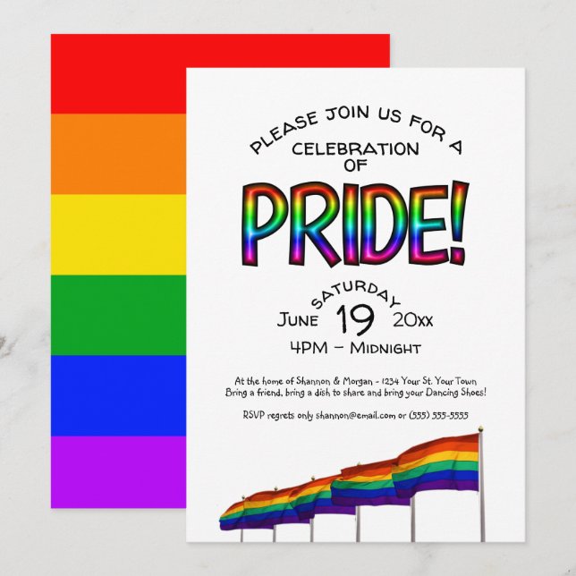 Gay Pride Party Pridefest Celebration Rainbow Flag Einladung (Vorne/Hinten)