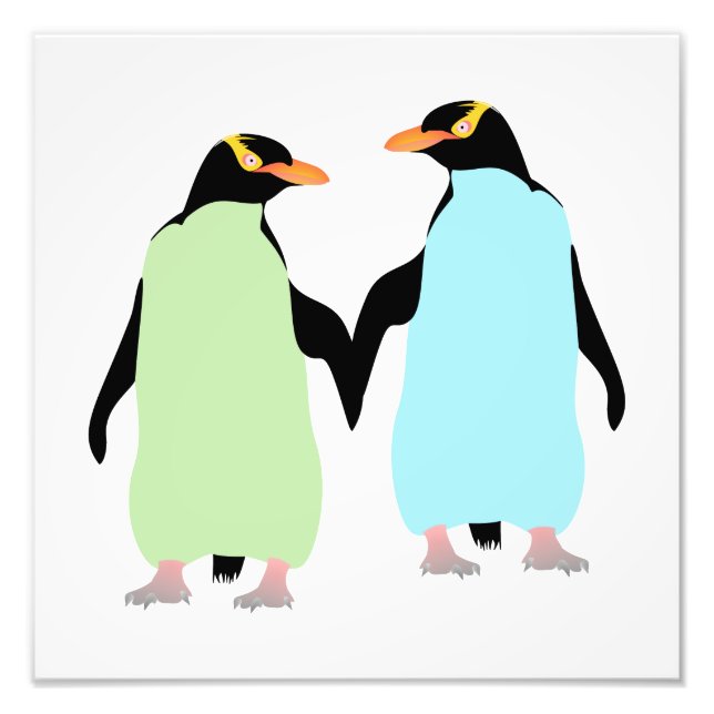 Gay Pride Pinguine halten Hände Fotodruck (Vorne)