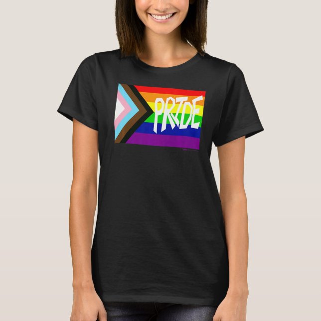 Gay Pride "Progress Flag" - Regenbogen Word 6 T-Shirt (Vorderseite)