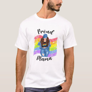 Gay Pride Proud Mama LGBTQ Brünette Mama Rai T-Shirt