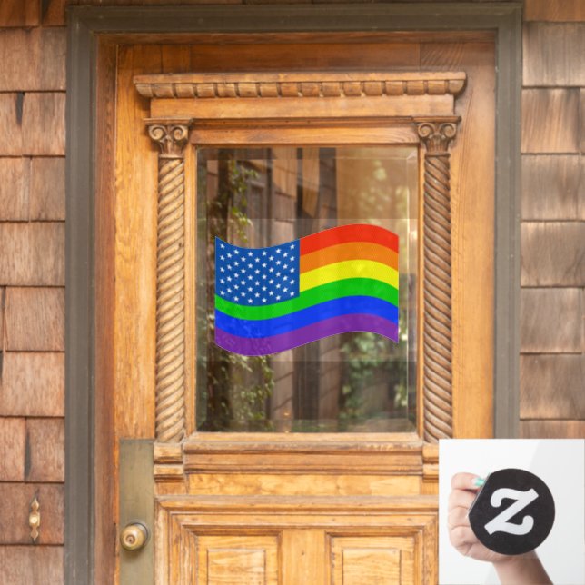 Gay Pride Rainbow American Flag Stars & Strips Fensteraufkleber (Haustür)