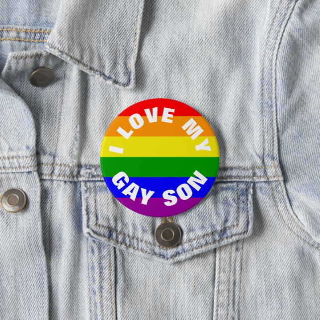 Gay Pride Rainbow Flag I Liebe My Gay Son Button (Beispiel)