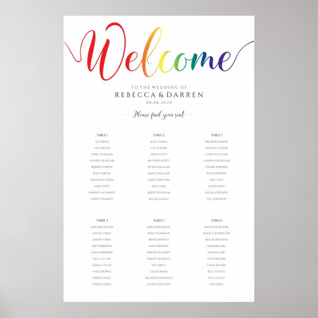 Gay Pride-Rainbow-Hochzeitskarte 6 Tische Poster (Vorne)