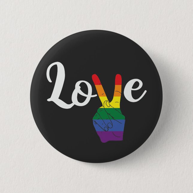 Gay Pride - Rainbow Peace Sign Love Button (Vorderseite)