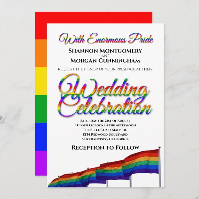Gay Pride Rainbow Wedding Einladung (Vorne/Hinten)