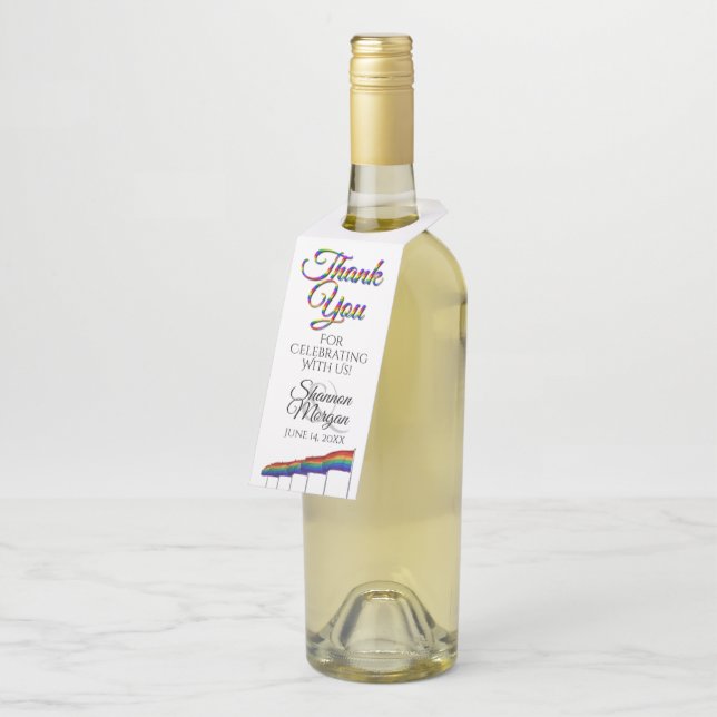 Gay Pride Rainbow Wedding Flasche Hanger Tag Flaschenanhänger (Angewinkelt)