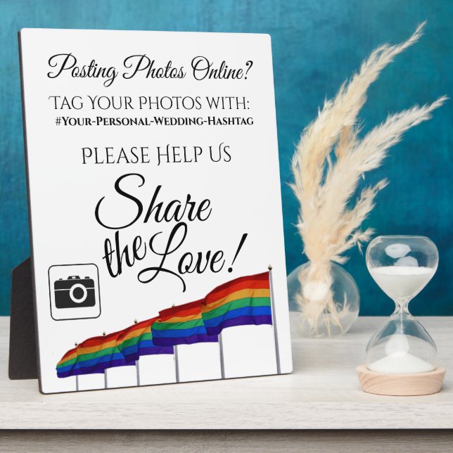 Gay Pride Rainbow Wedding Foto Hashtag Sign Fotoplatte (Seite)